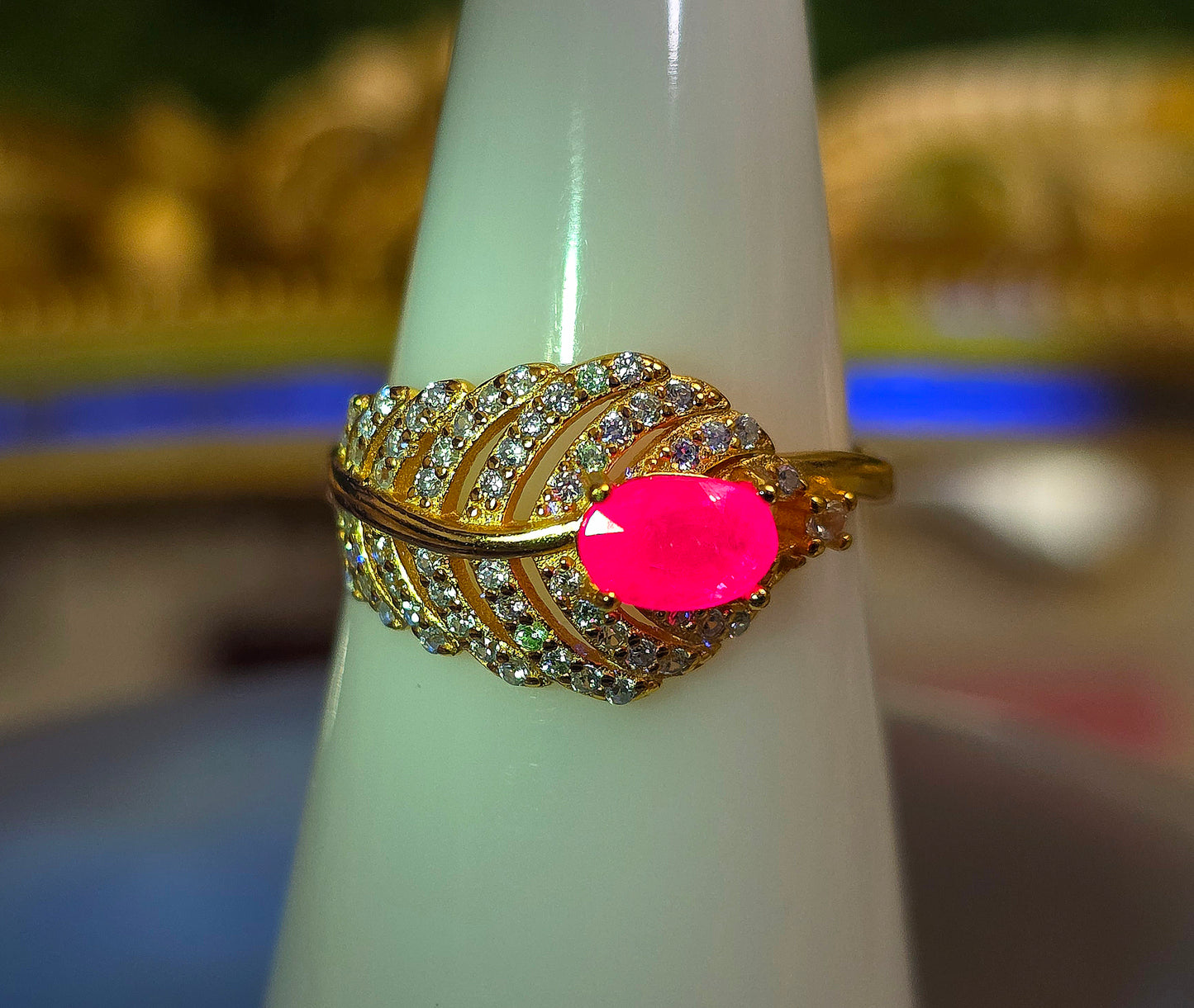 Pink Sapphire Feather Ring