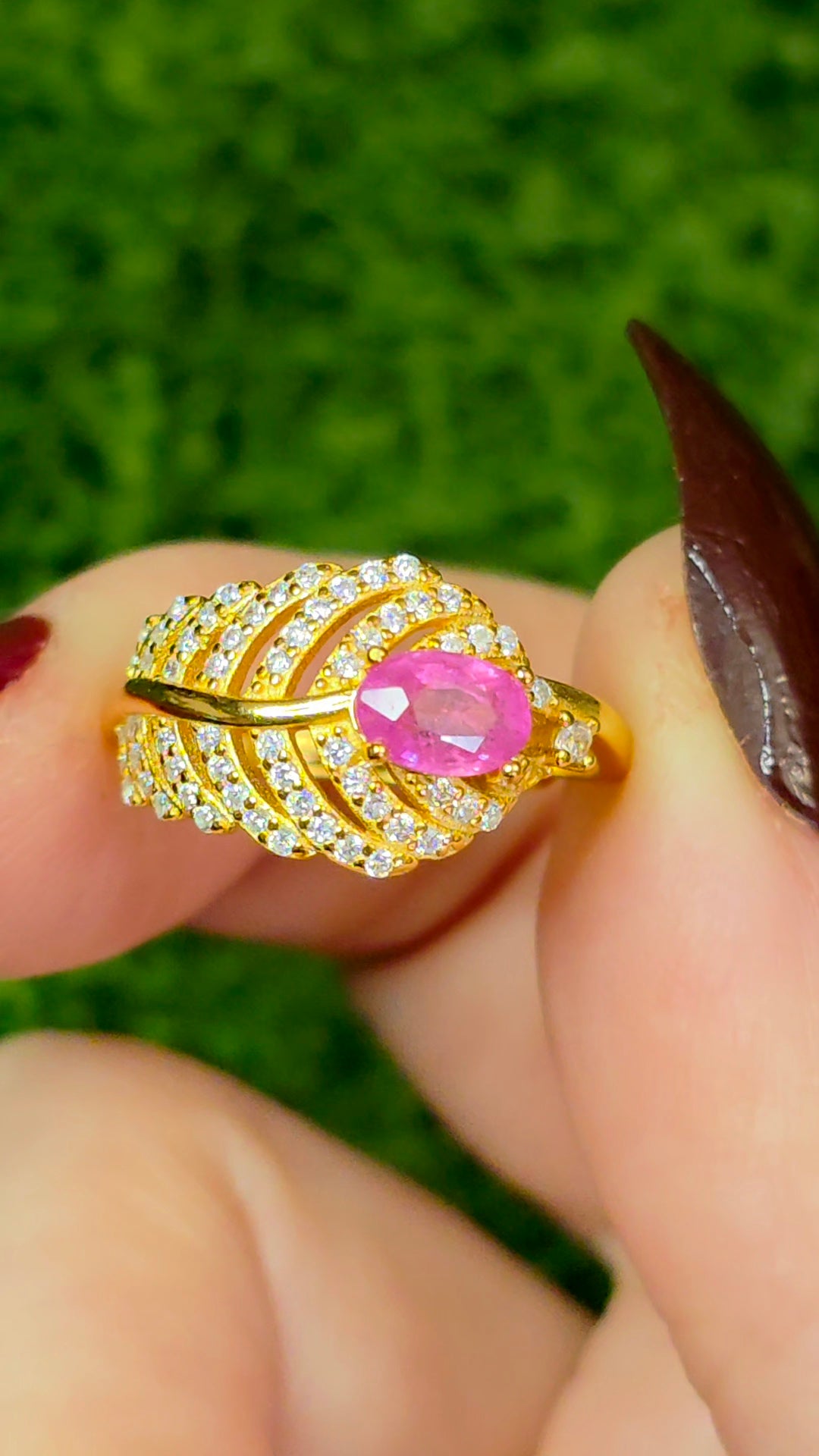 Pink Sapphire Feather Ring