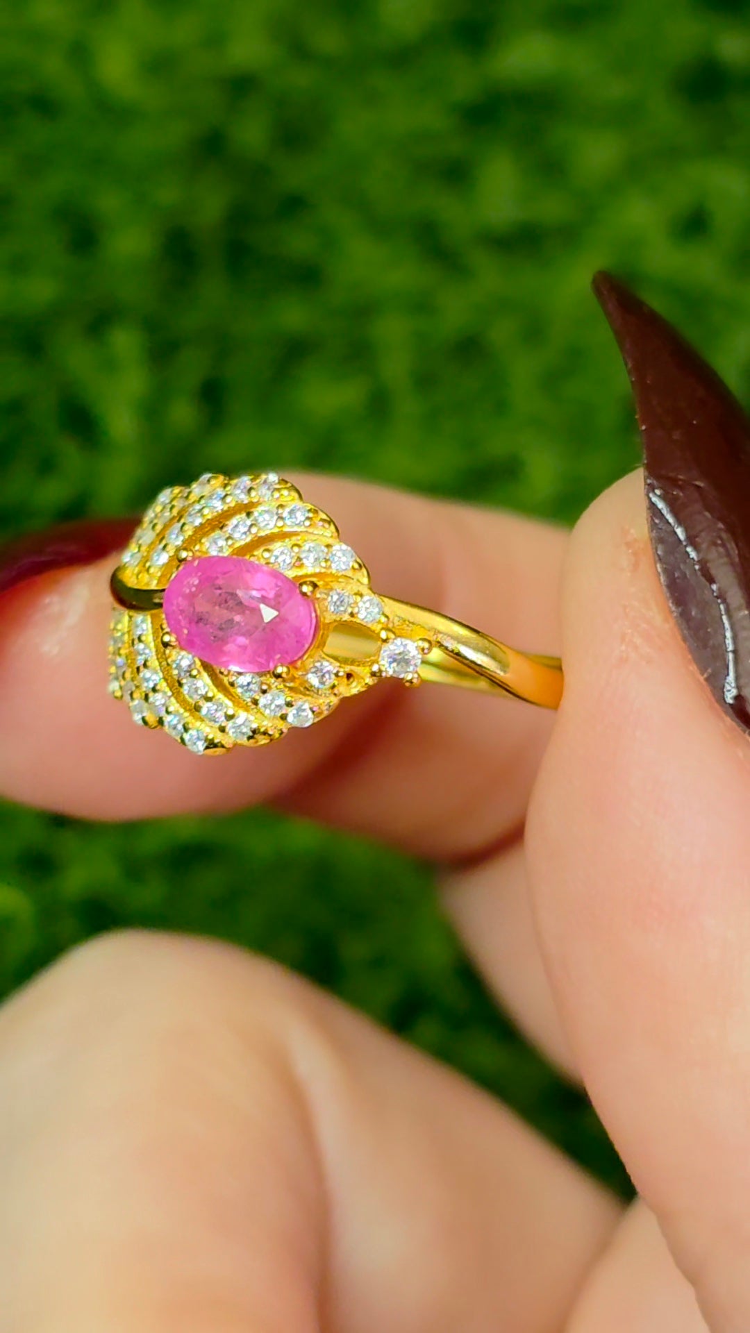 Pink Sapphire Feather Ring