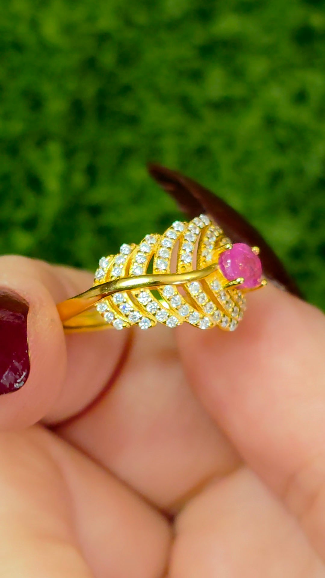 Pink Sapphire Feather Ring