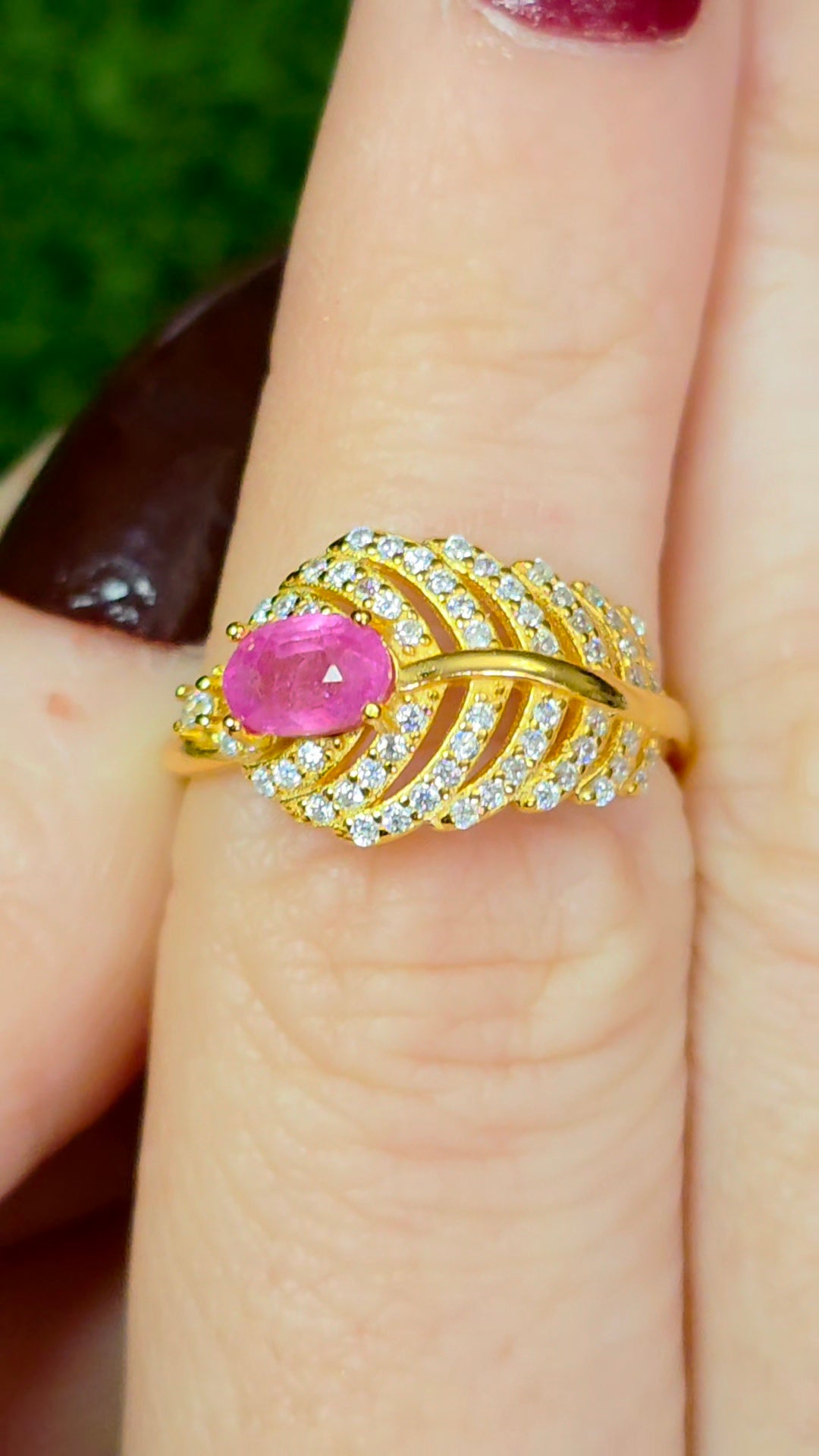Pink Sapphire Feather Ring