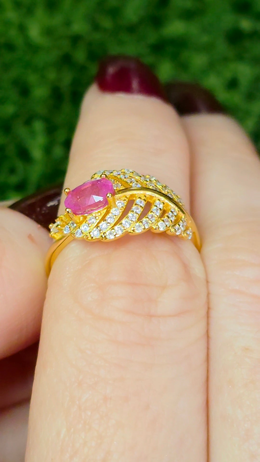 Pink Sapphire Feather Ring