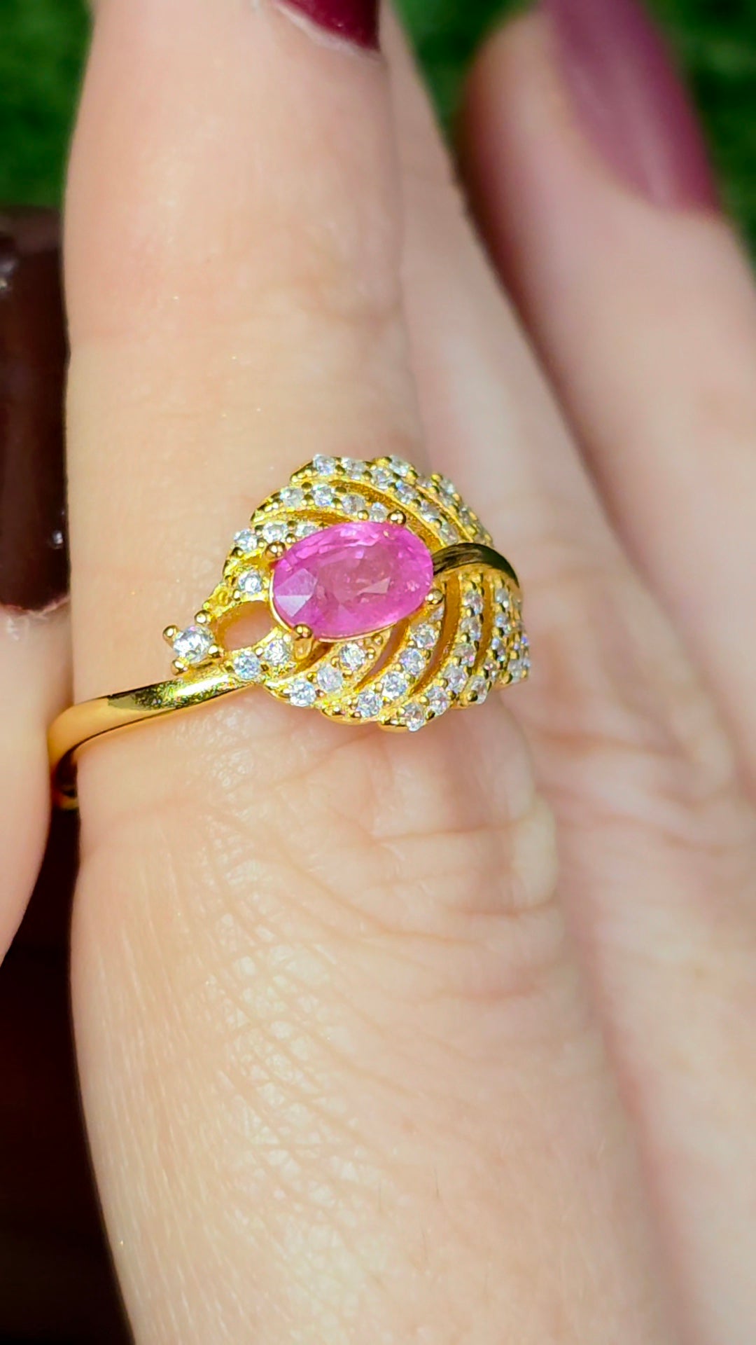 Pink Sapphire Feather Ring