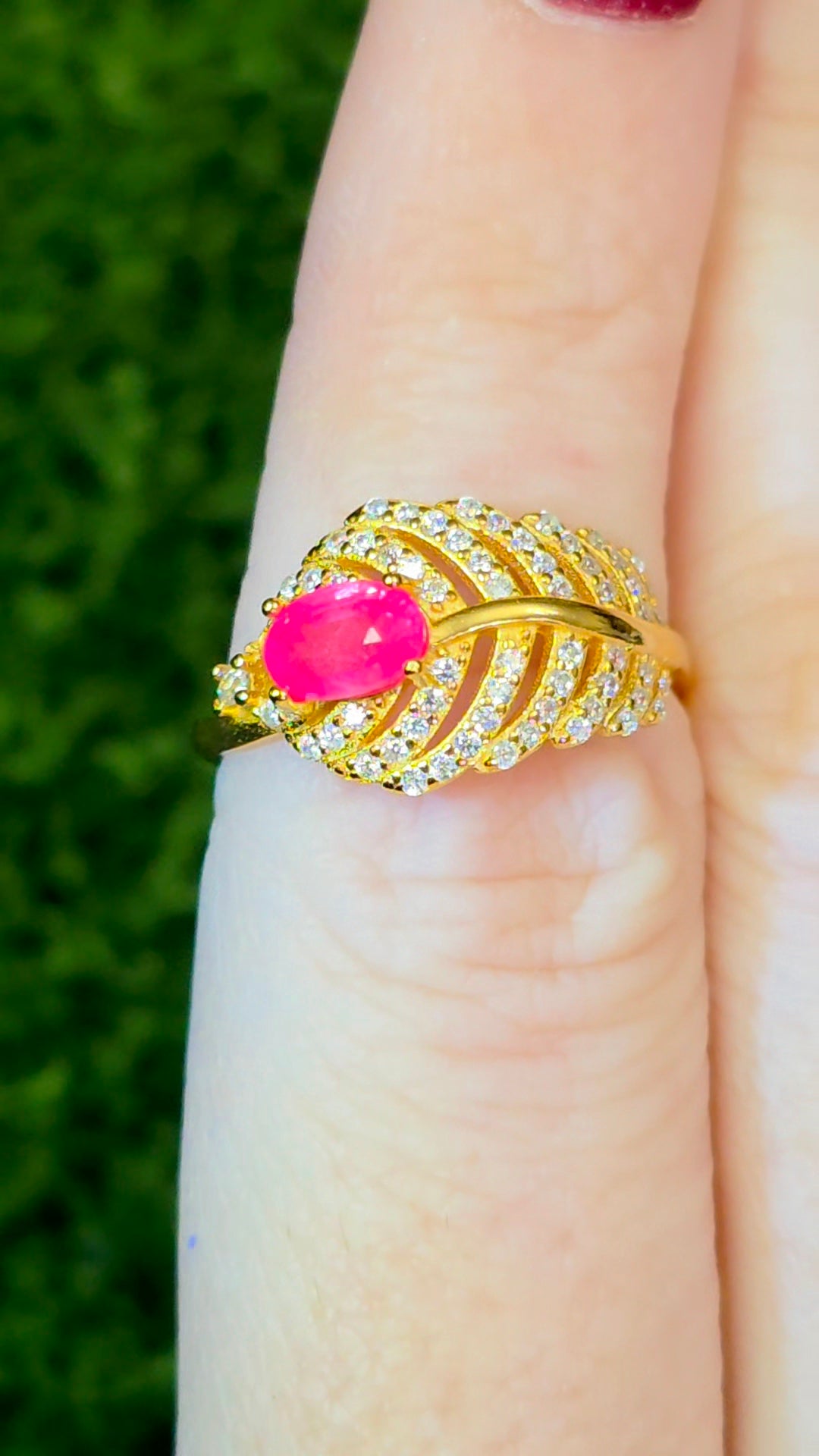 Pink Sapphire Feather Ring