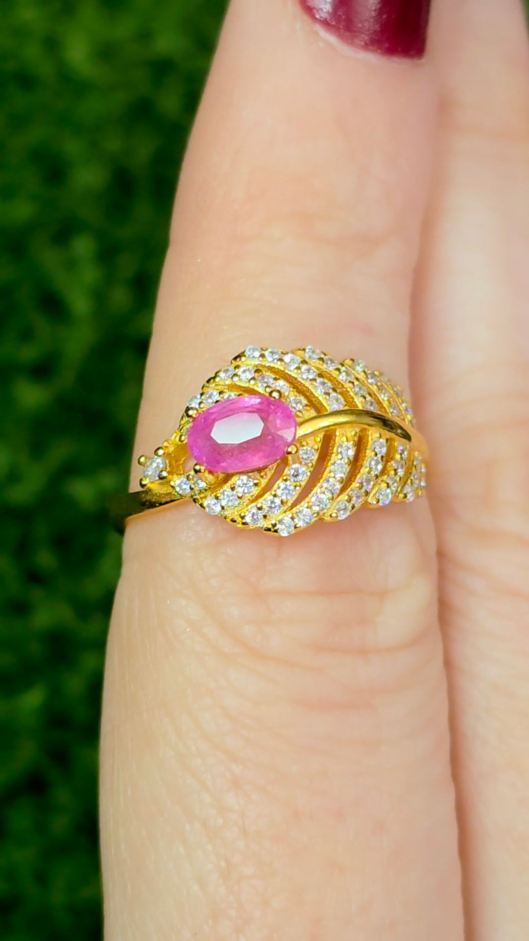 Pink Sapphire Feather Ring
