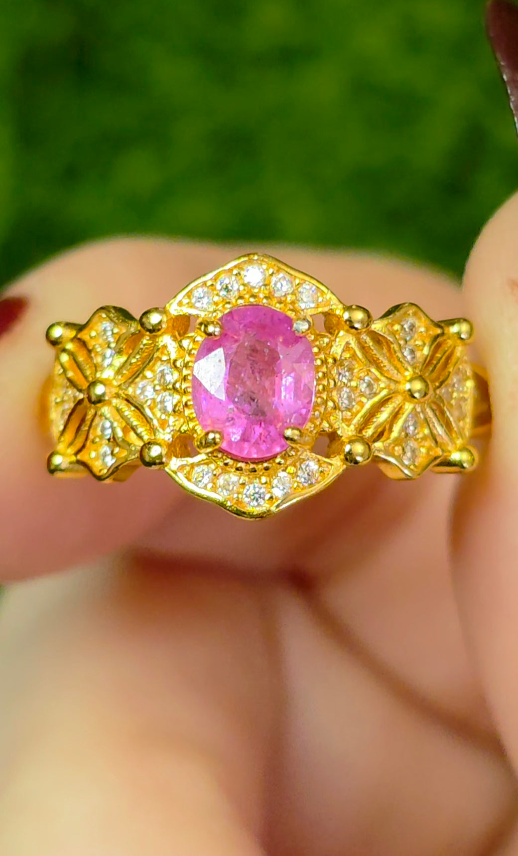Pink Sapphire Geometric Ring