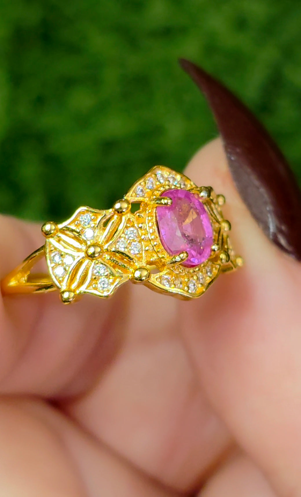 Pink Sapphire Geometric Ring