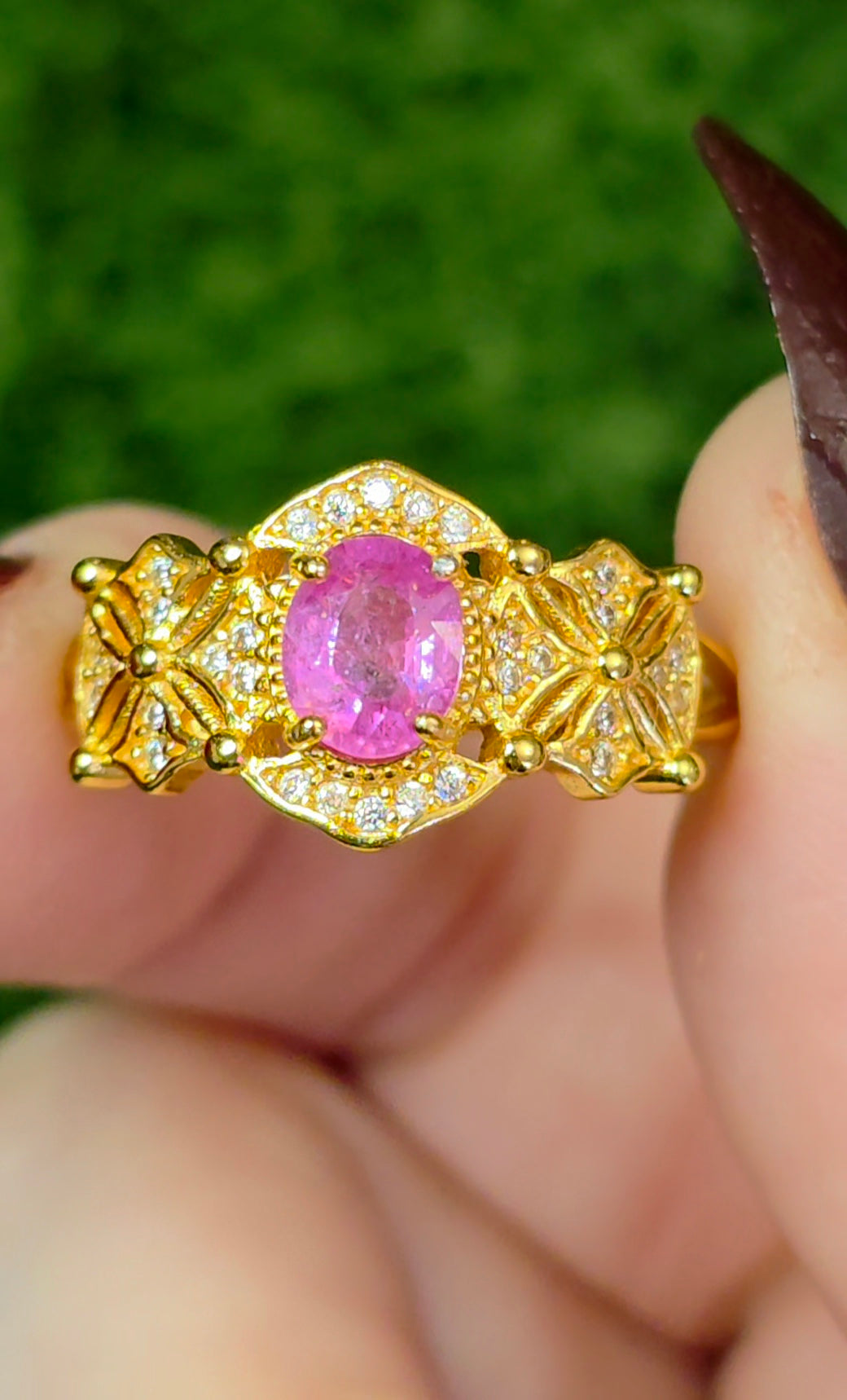 Pink Sapphire Geometric Ring