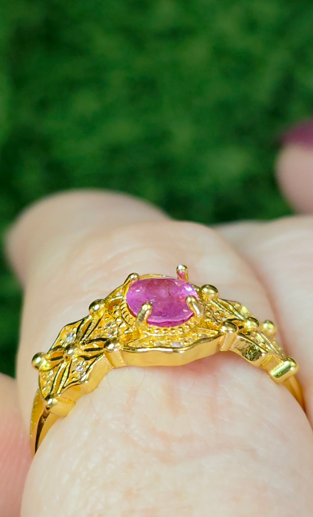Pink Sapphire Geometric Ring