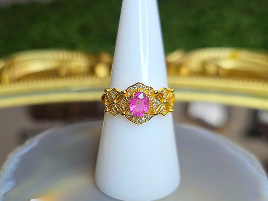 Pink Sapphire Geometric Ring