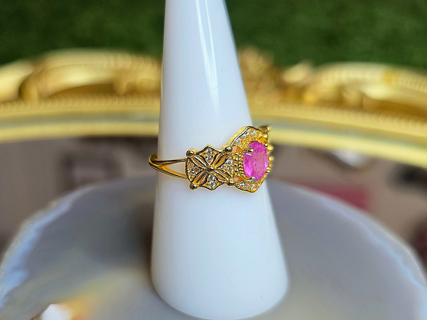 Pink Sapphire Geometric Ring