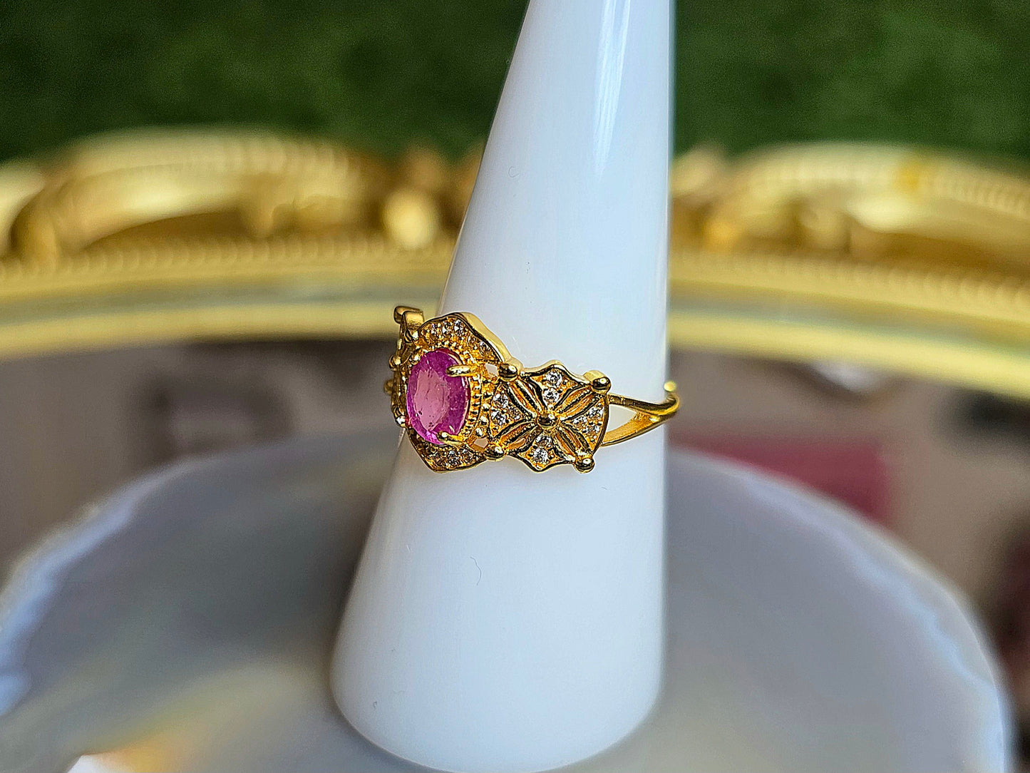 Pink Sapphire Geometric Ring
