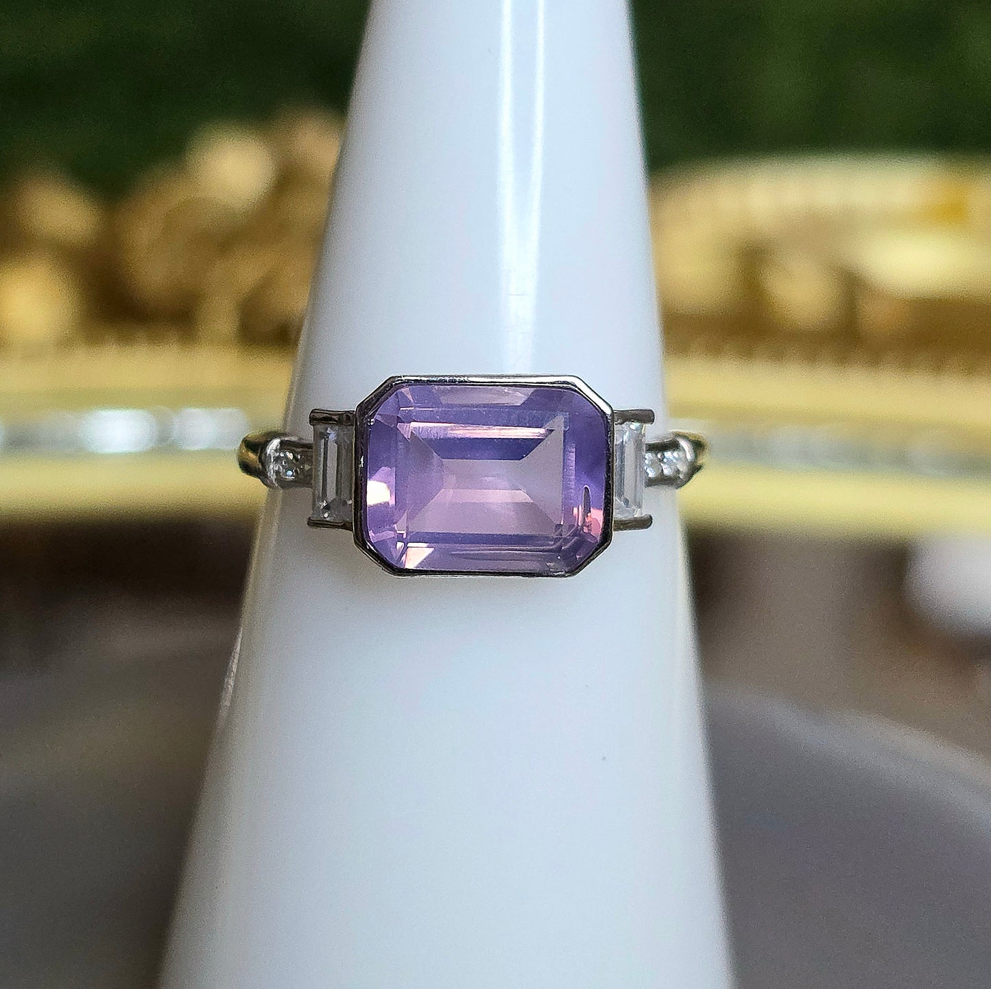Emerald Cut Lavender Moon Quartz Ring