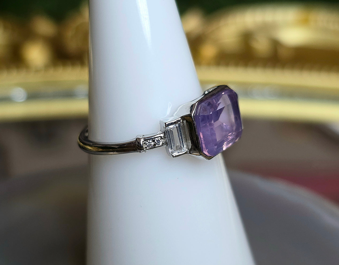 Emerald Cut Lavender Moon Quartz Ring