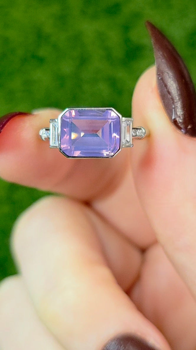 Emerald Cut Lavender Moon Quartz Ring