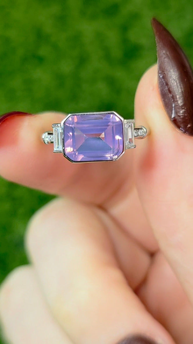 Emerald Cut Lavender Moon Quartz Ring