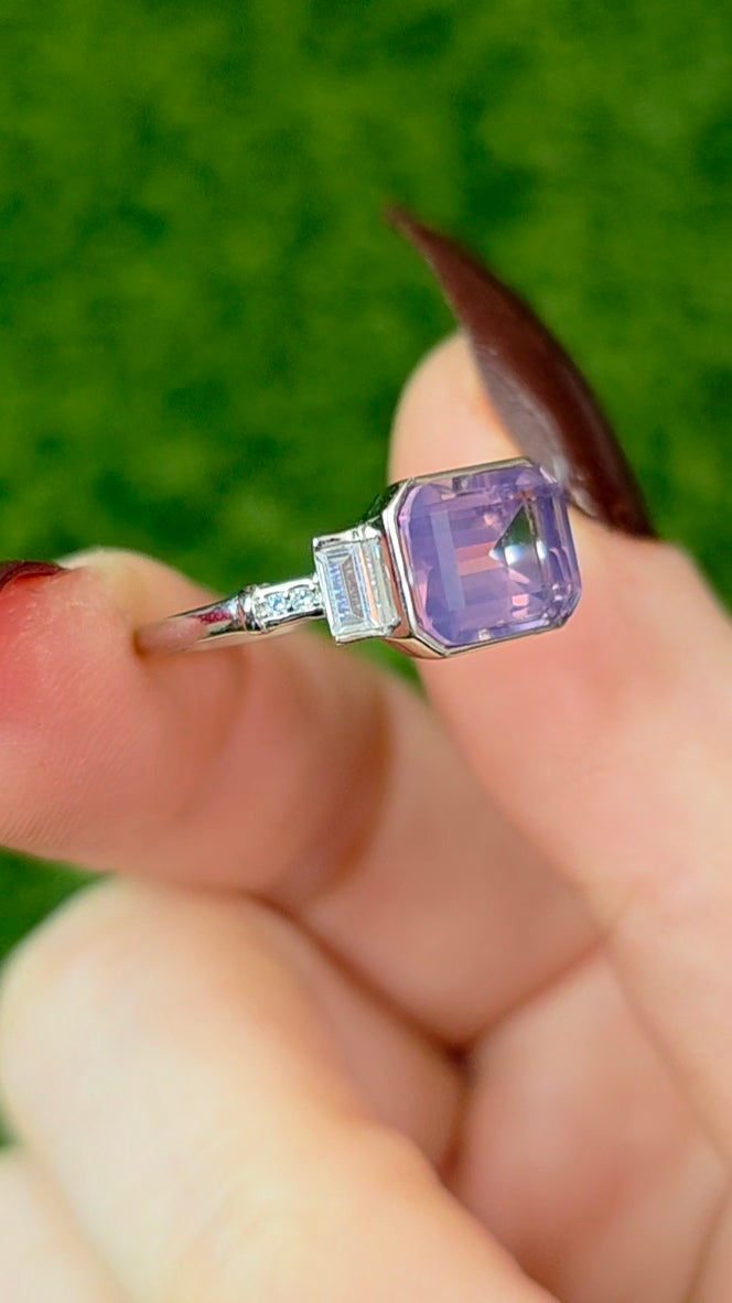 Emerald Cut Lavender Moon Quartz Ring