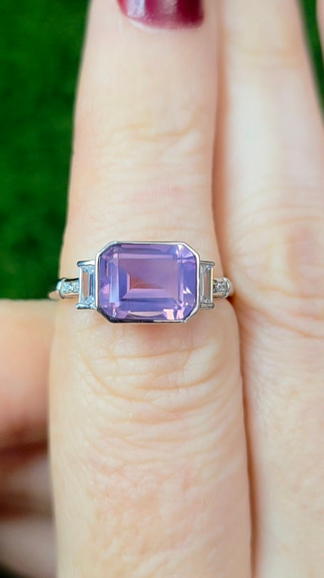 Emerald Cut Lavender Moon Quartz Ring