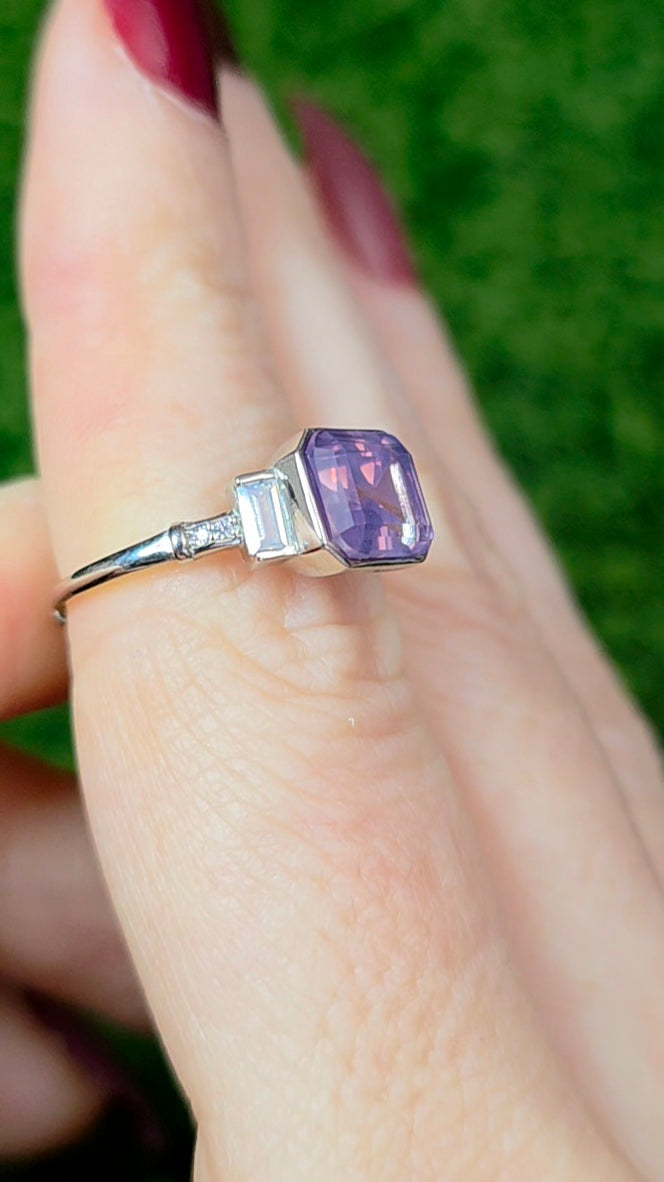 Emerald Cut Lavender Moon Quartz Ring