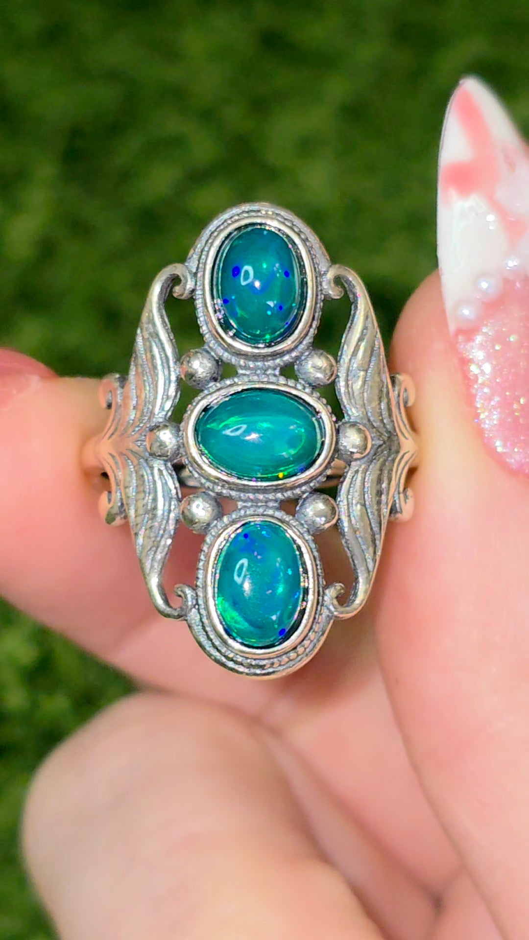 Triple Green Opal Ring