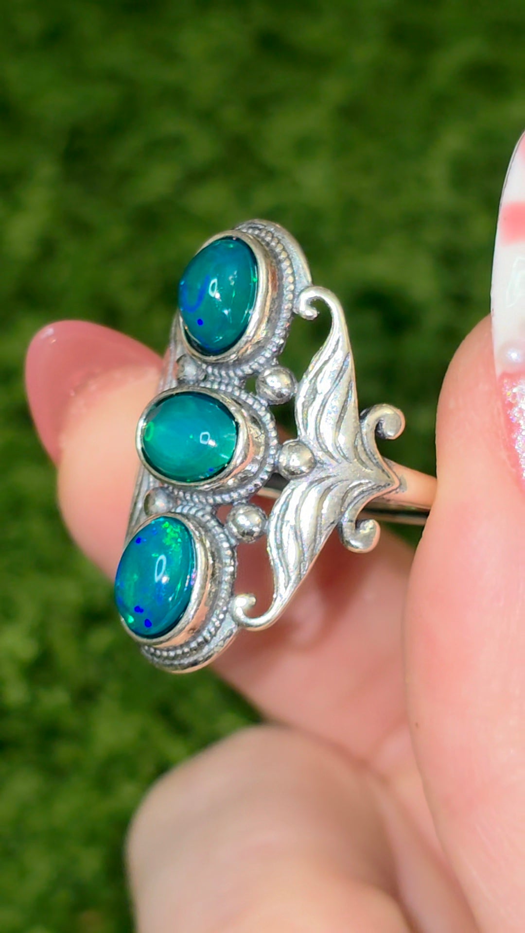 Triple Green Opal Ring