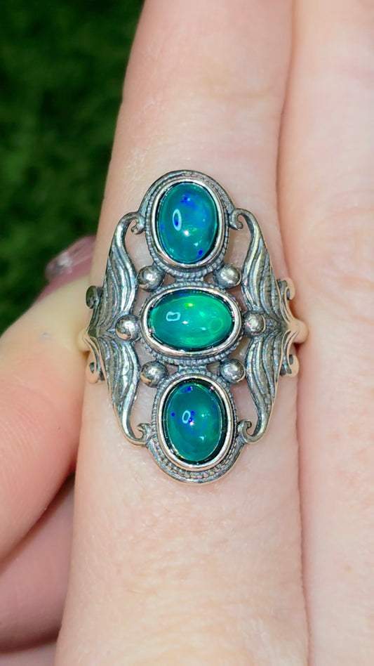 Triple Green Opal Ring