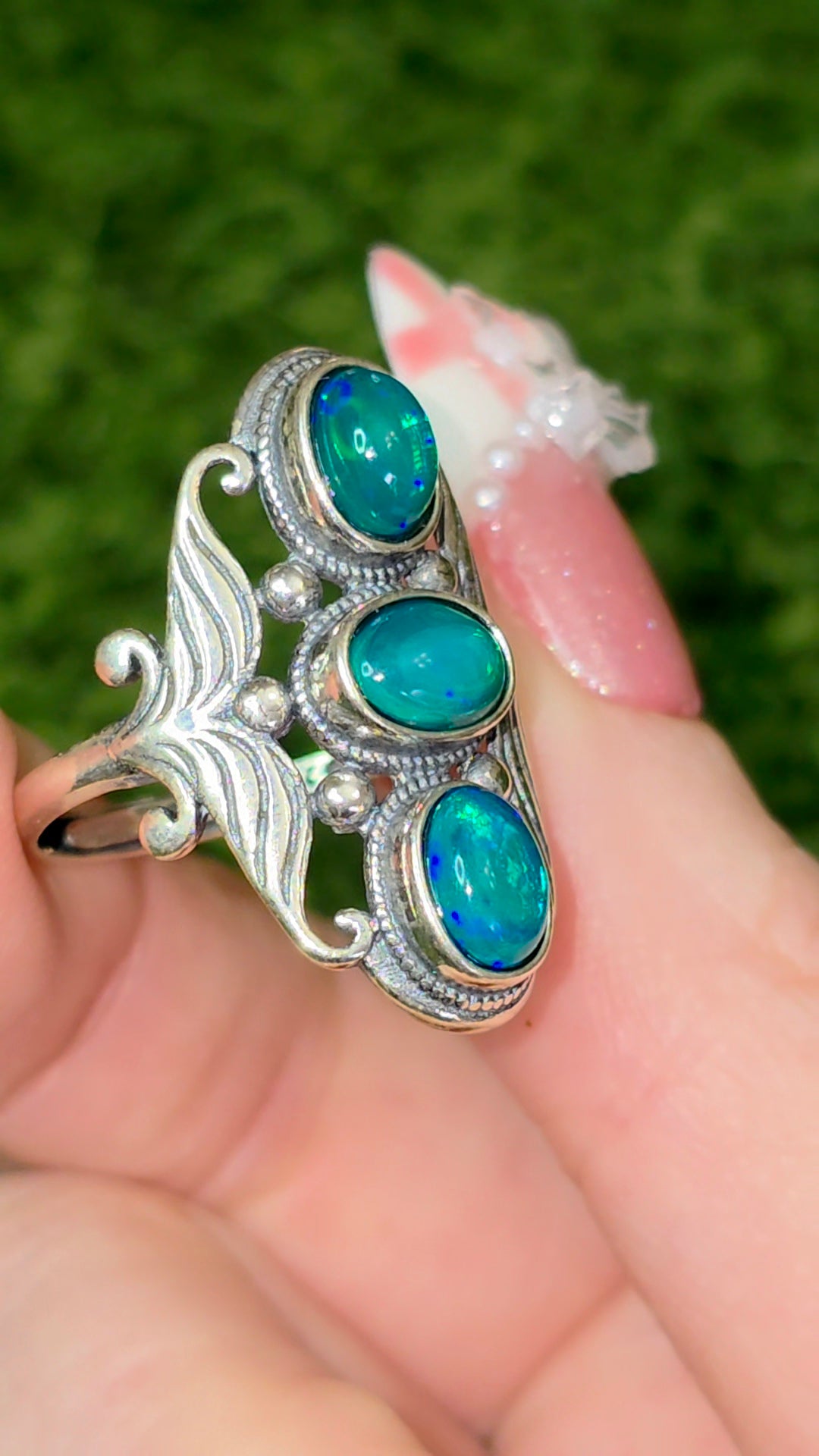 Triple Green Opal Ring