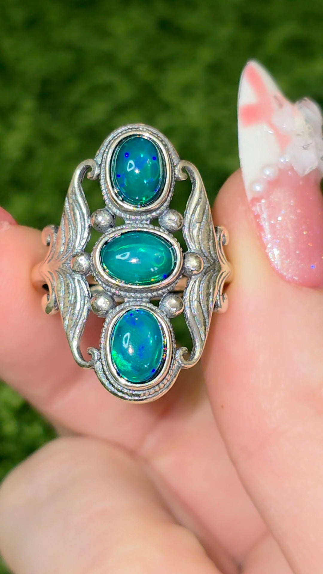 Triple Green Opal Ring