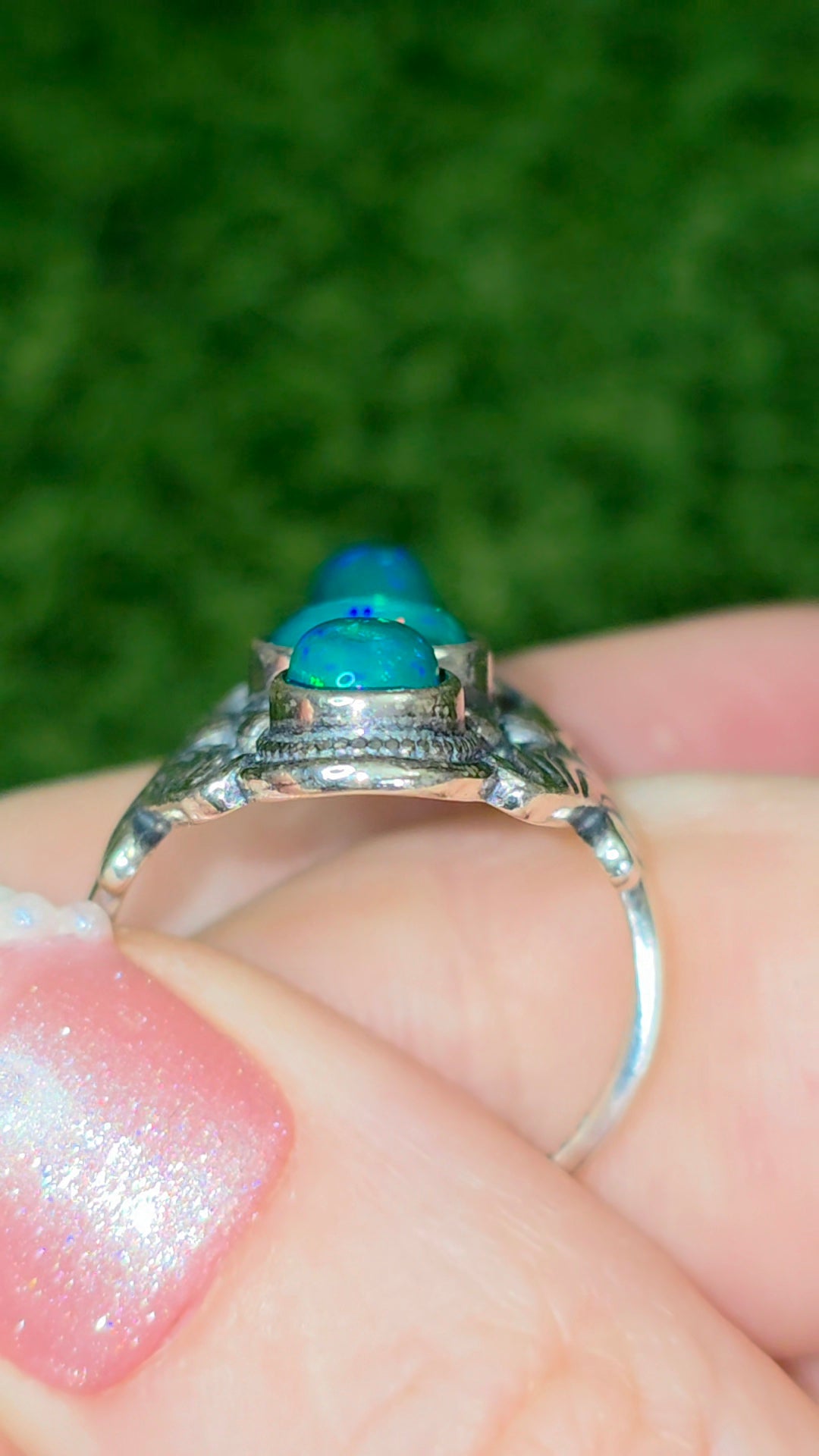 Triple Green Opal Ring