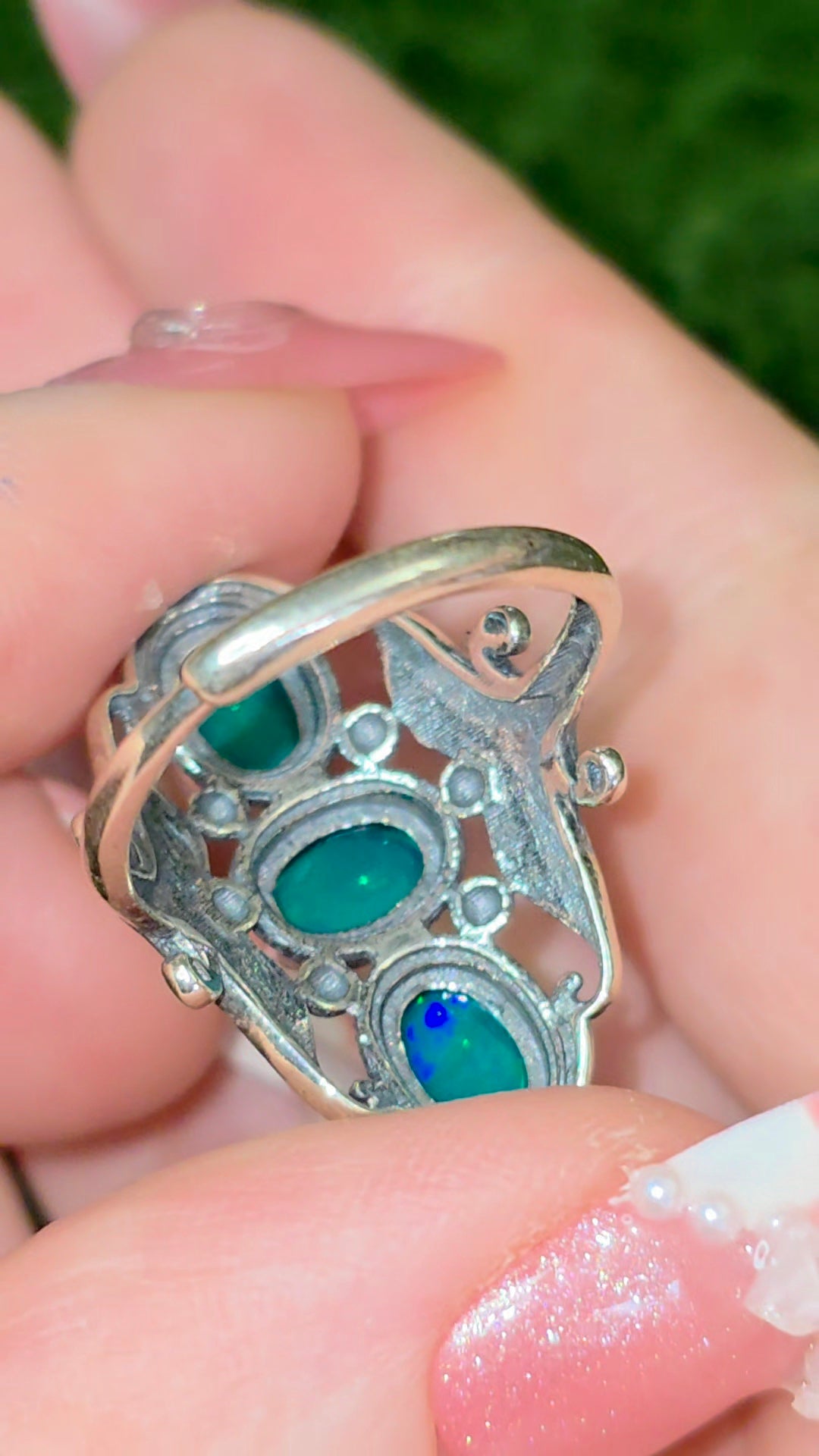 Triple Green Opal Ring