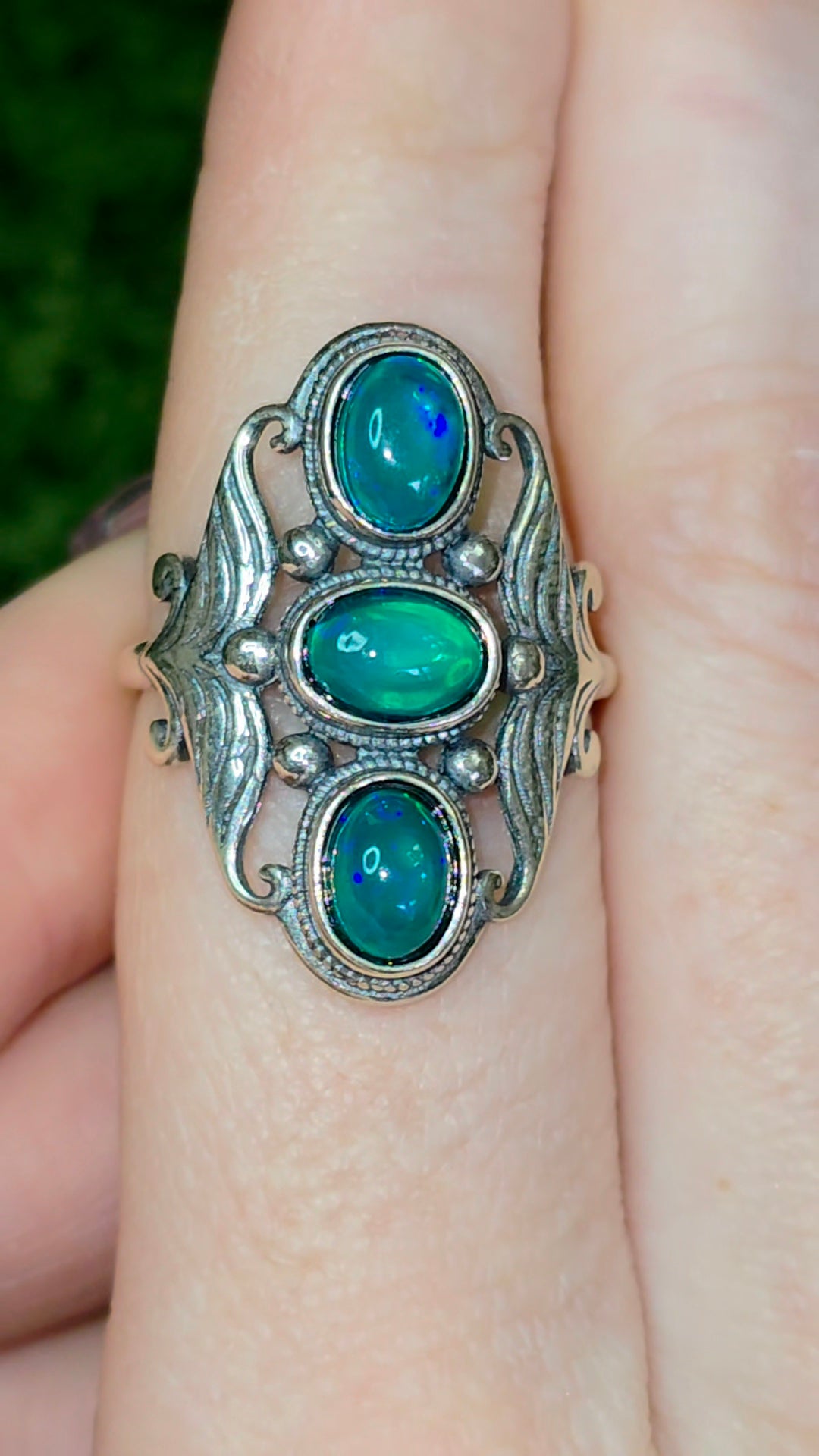 Triple Green Opal Ring