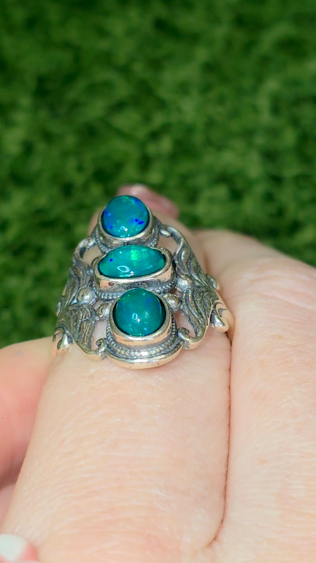 Triple Green Opal Ring
