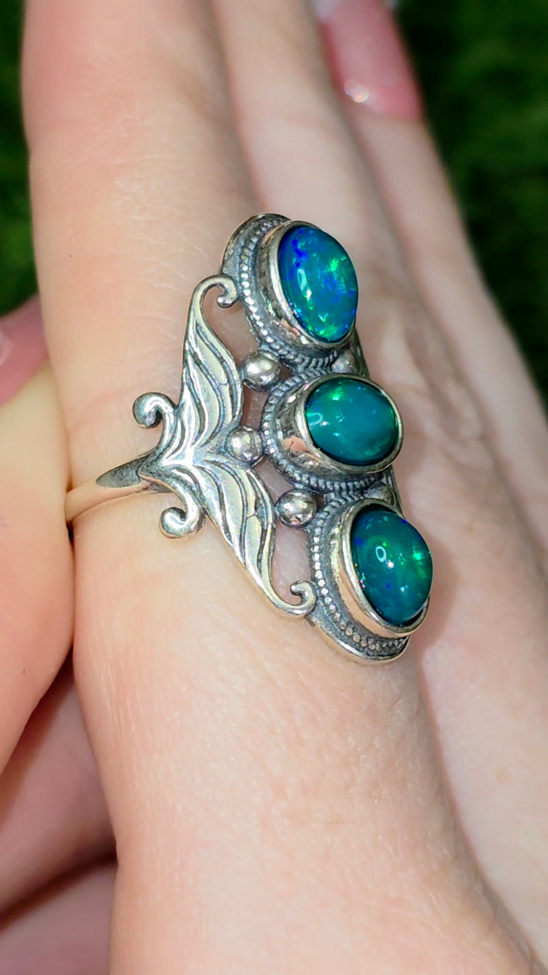 Triple Green Opal Ring