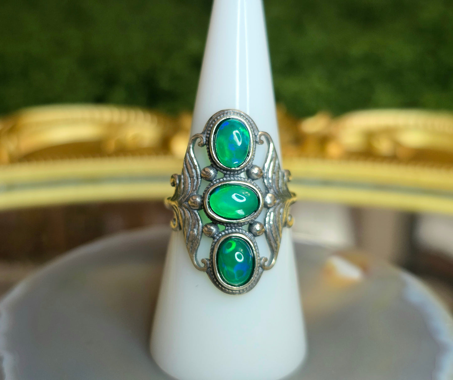 Triple Green Opal Ring