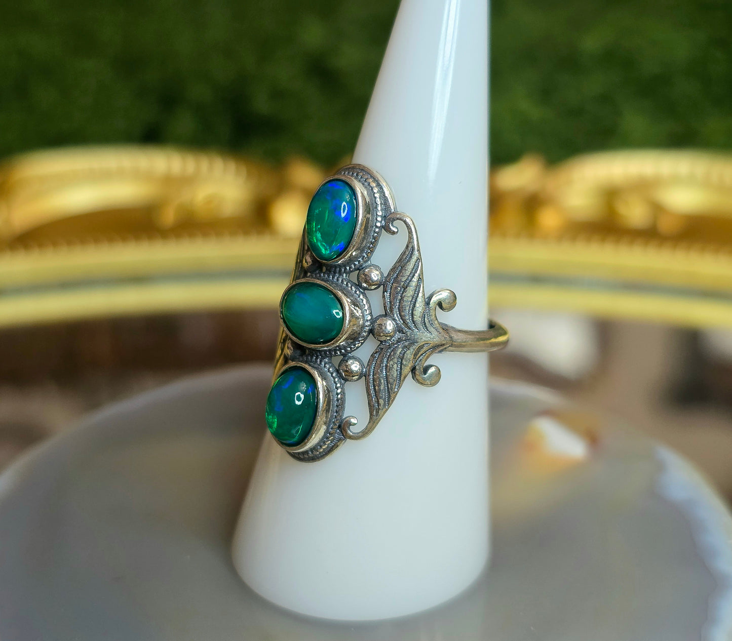 Triple Green Opal Ring