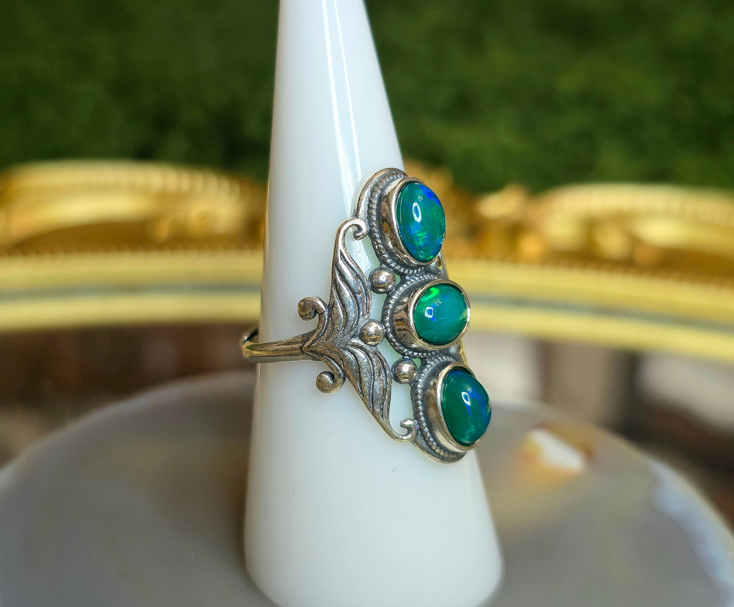 Triple Green Opal Ring