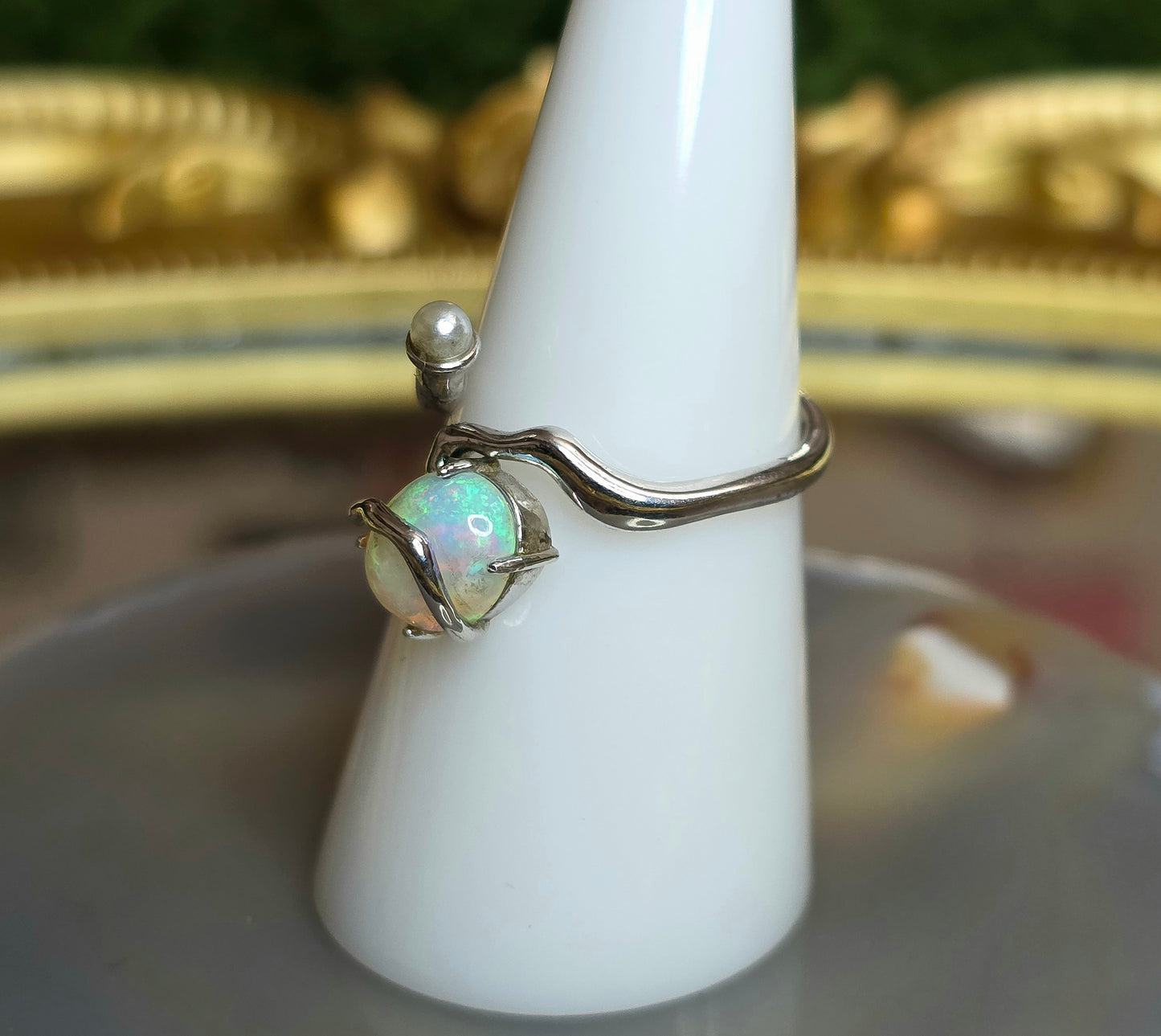 Star Opal and Pearl Ring