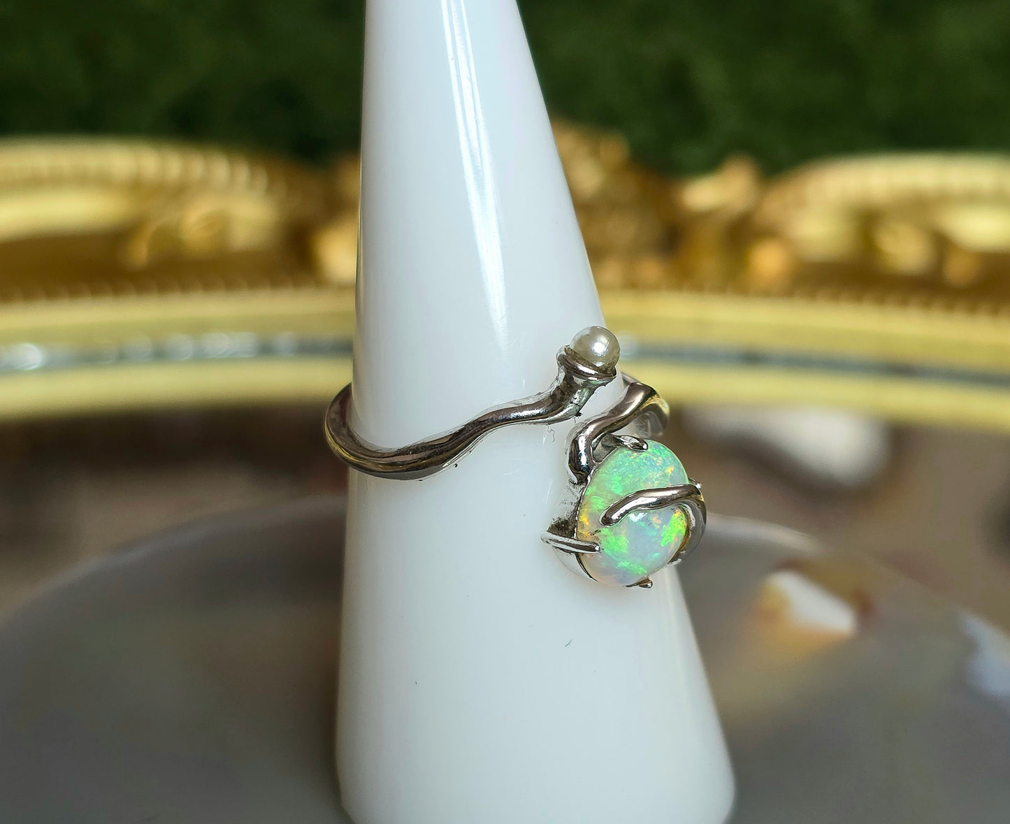 Star Opal and Pearl Ring