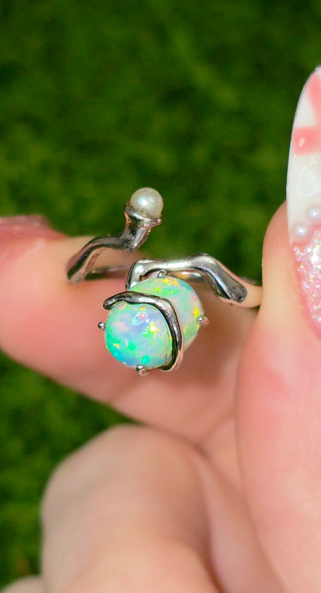 Star Opal and Pearl Ring
