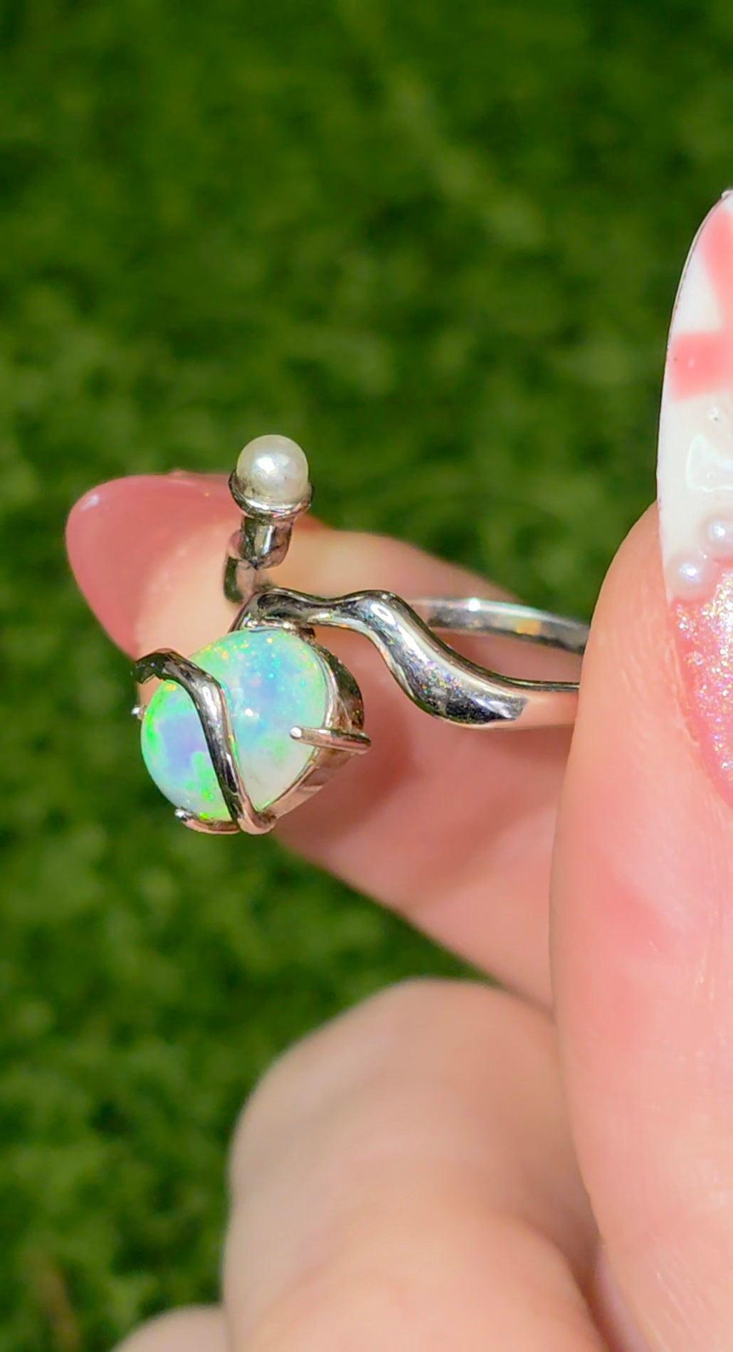 Star Opal and Pearl Ring