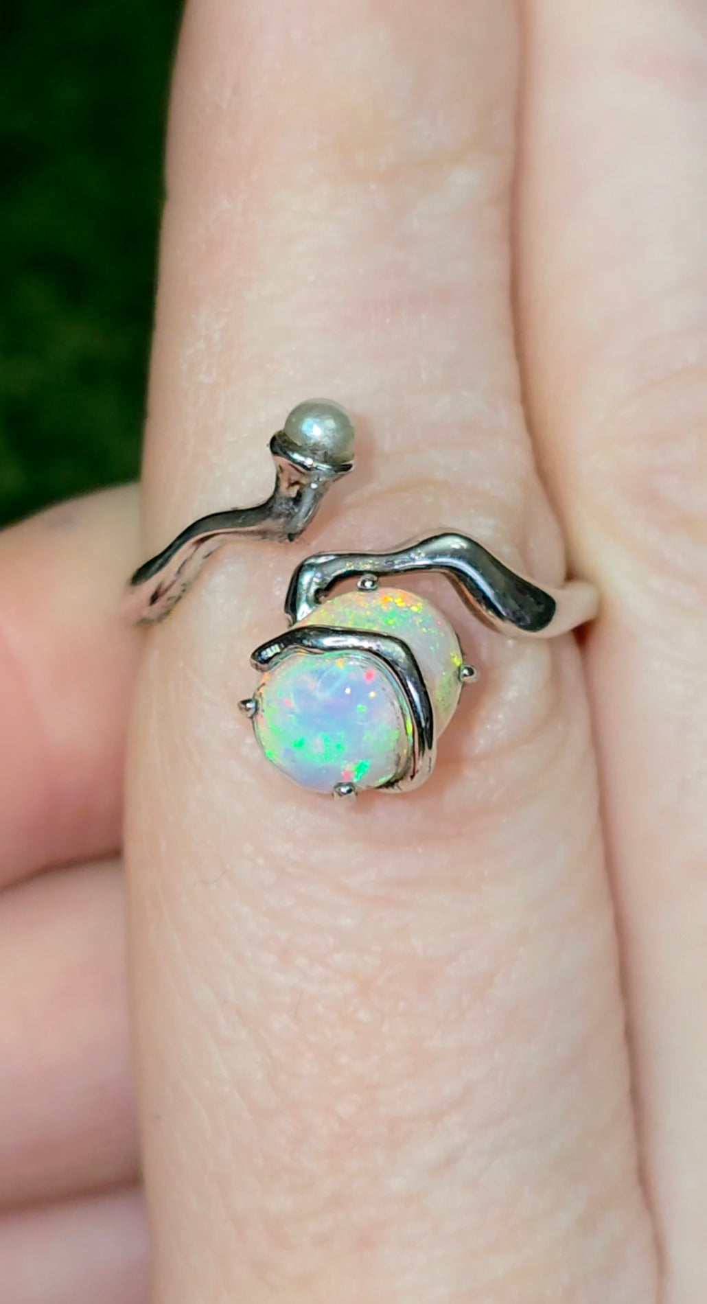 Star Opal and Pearl Ring