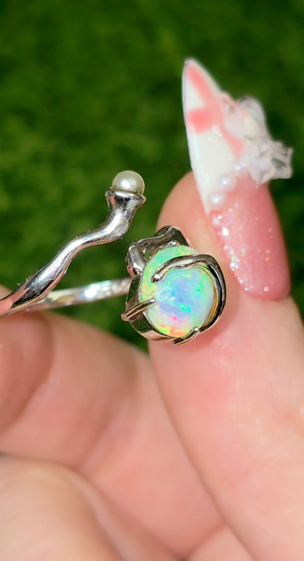 Star Opal and Pearl Ring