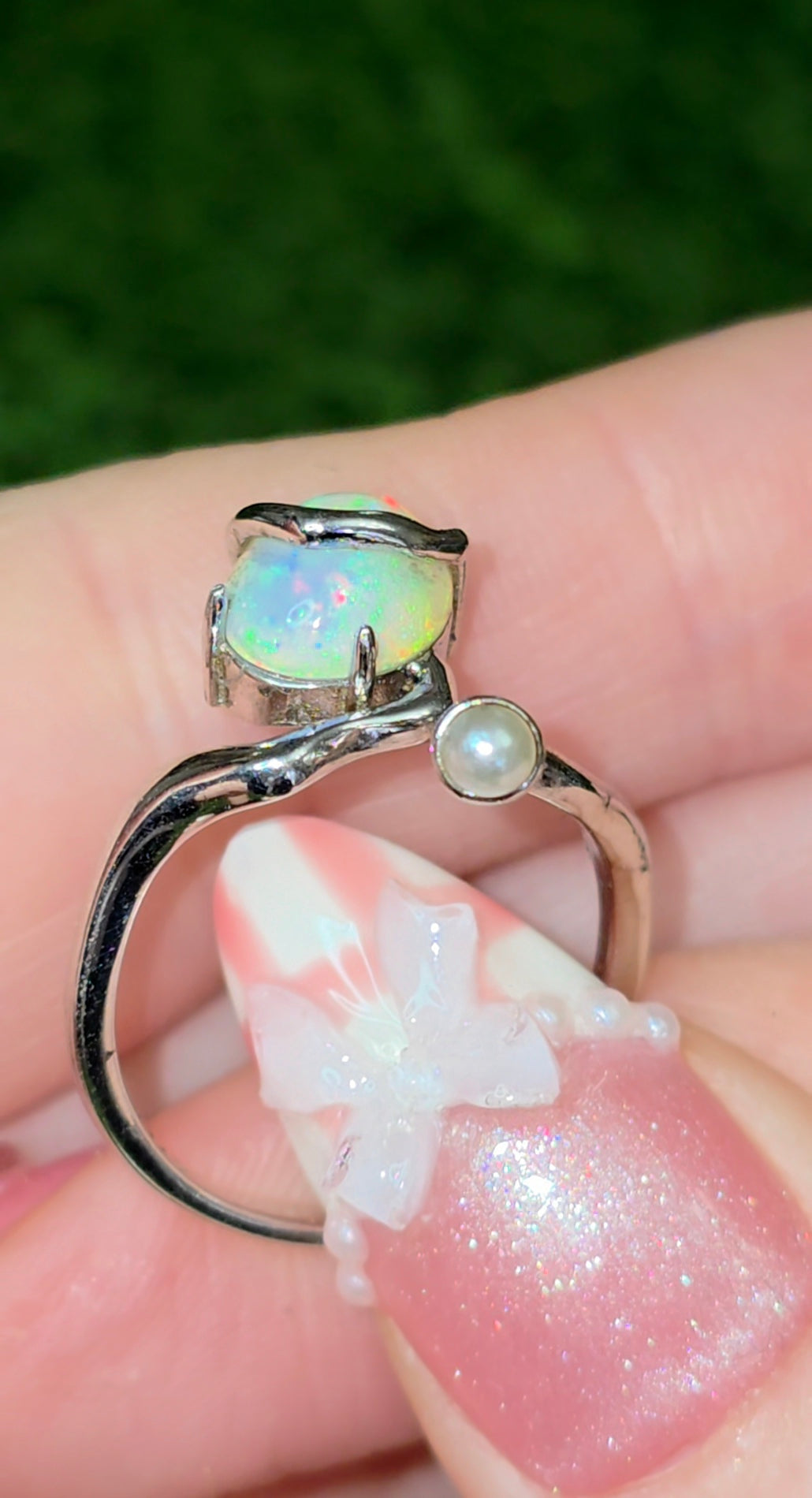 Star Opal and Pearl Ring