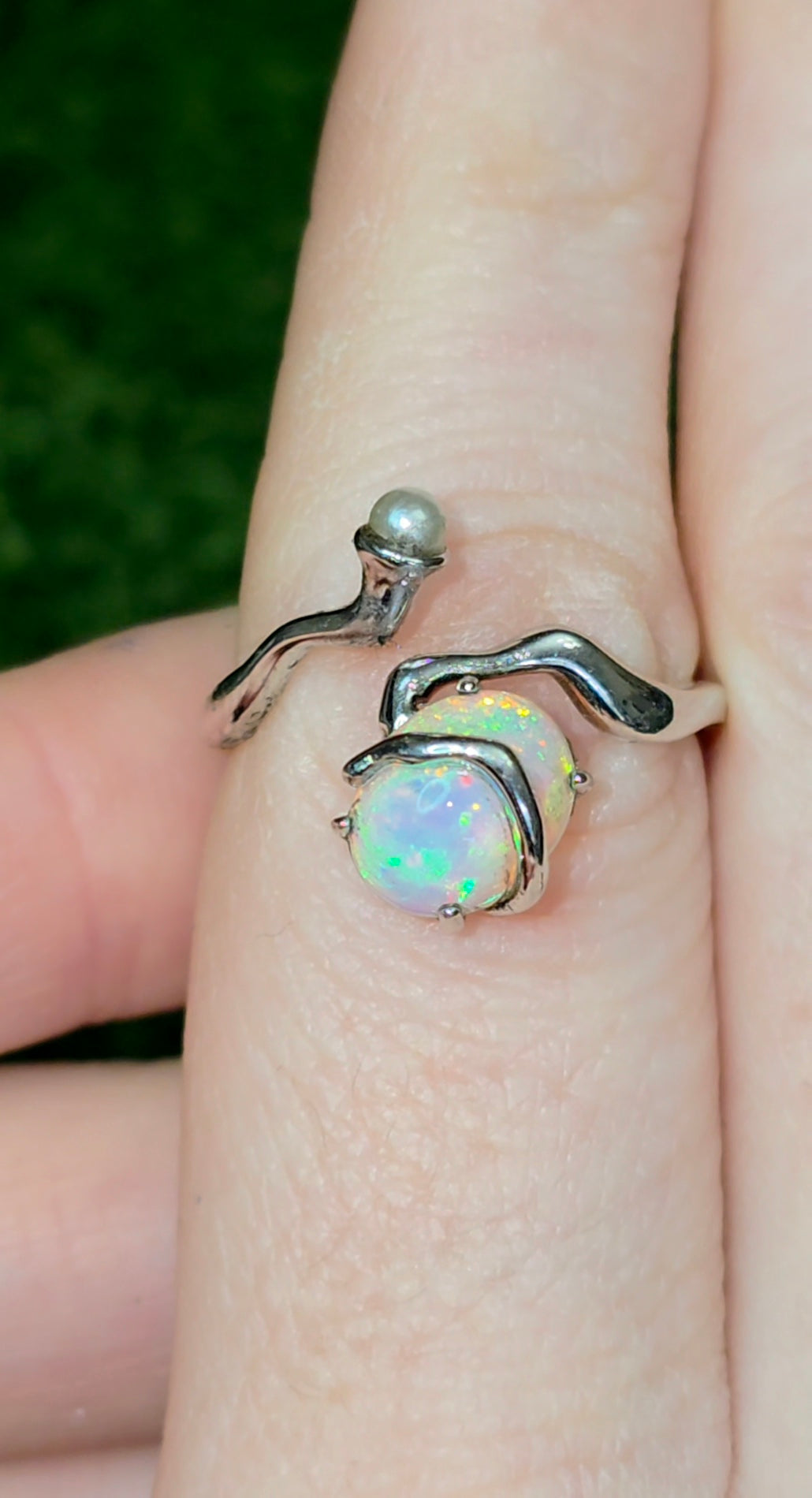 Star Opal and Pearl Ring
