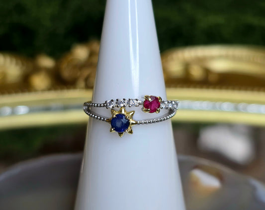Ruby and Blue Sapphire Double Ring
