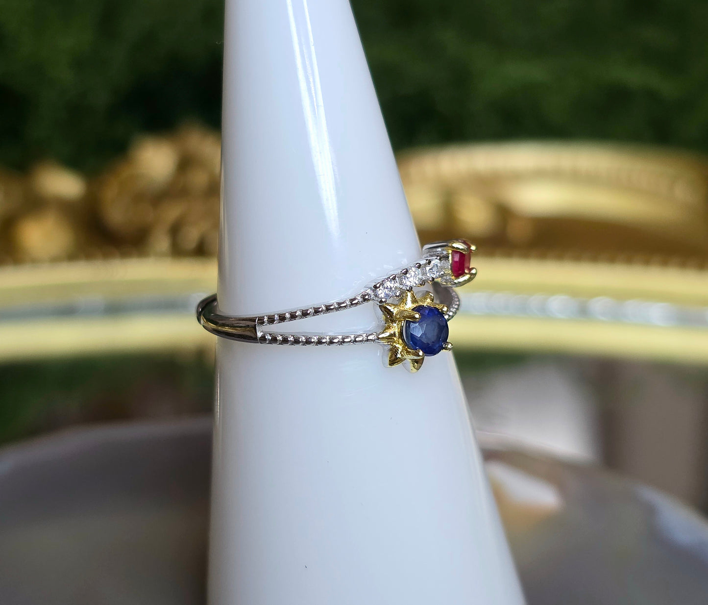 Ruby and Blue Sapphire Double Ring