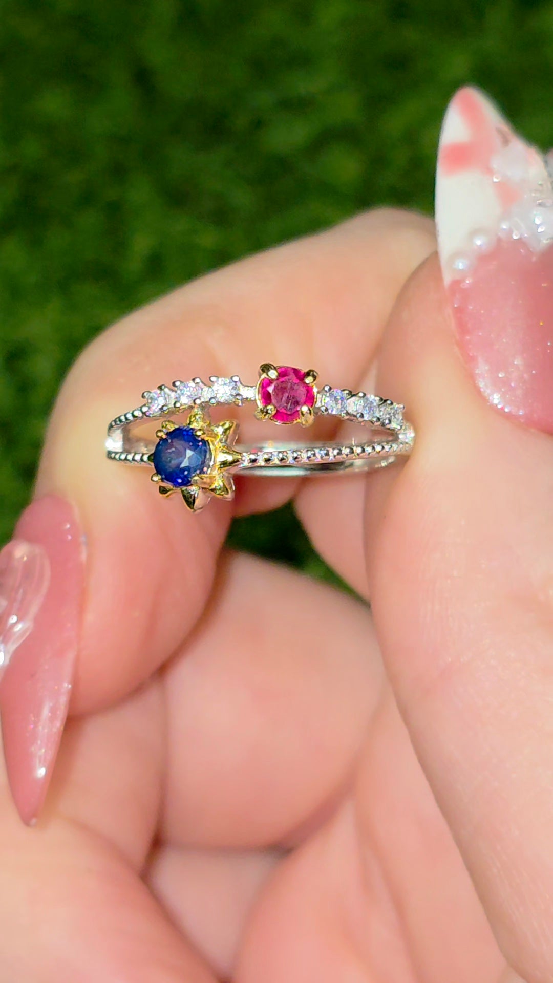 Ruby and Blue Sapphire Double Ring