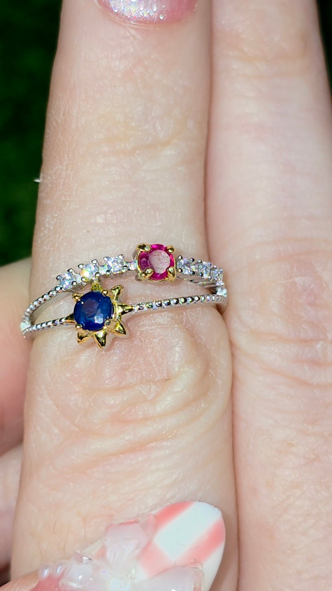 Ruby and Blue Sapphire Double Ring