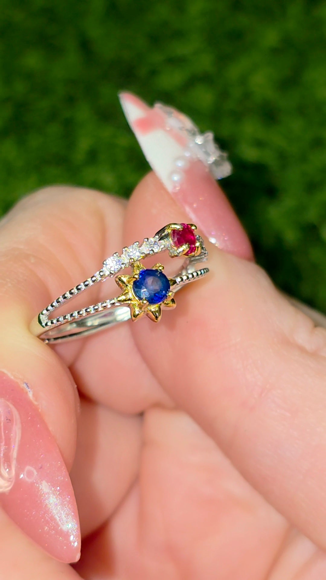 Ruby and Blue Sapphire Double Ring