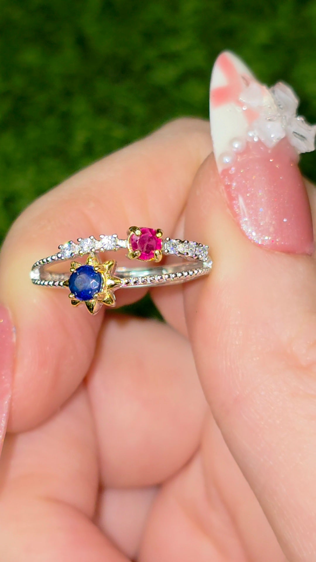 Ruby and Blue Sapphire Double Ring